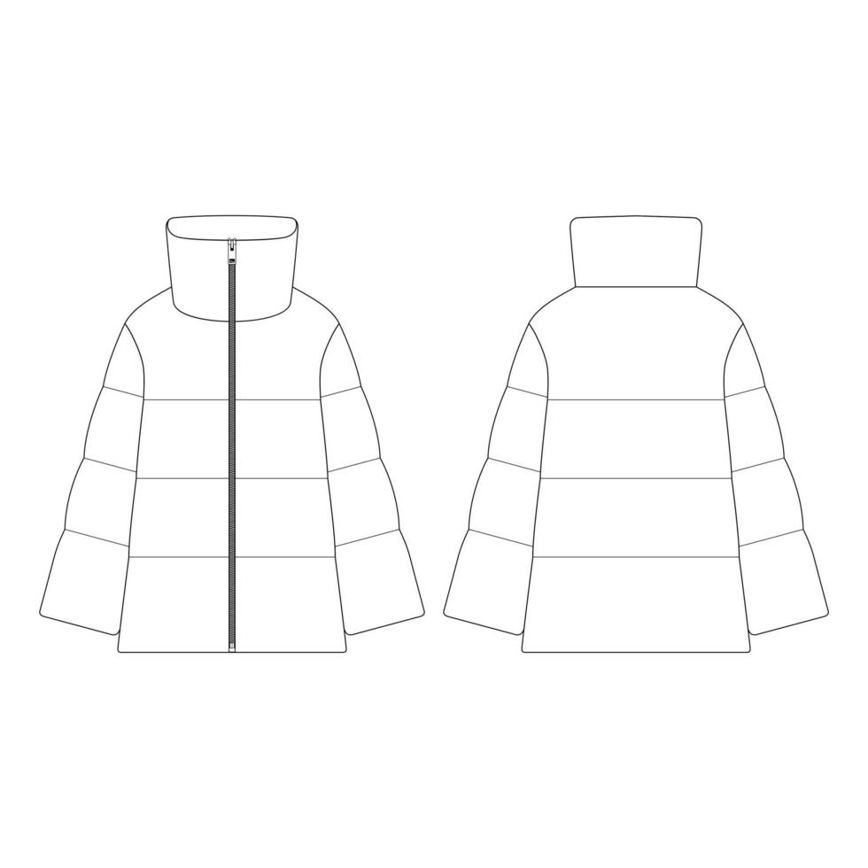 plantilla mujer abajo almohada colar chaqueta vector ilustración diseño plano contorno ropa colección prendas de vestir exteriores