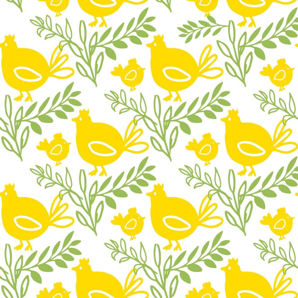 Vector Seamless pattern Chickens bird yellow color