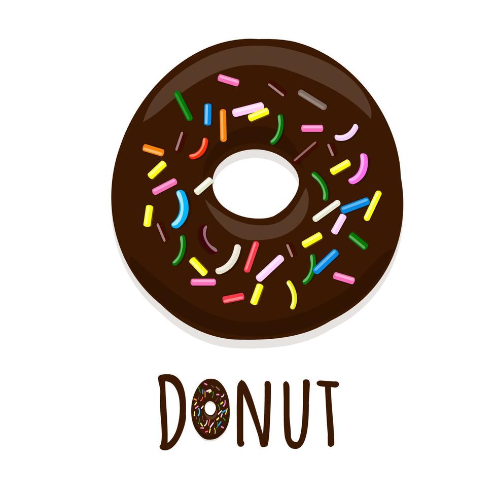 ilustración vectorial de donut en glaseado de chocolate sobre un fondo blanco. vector