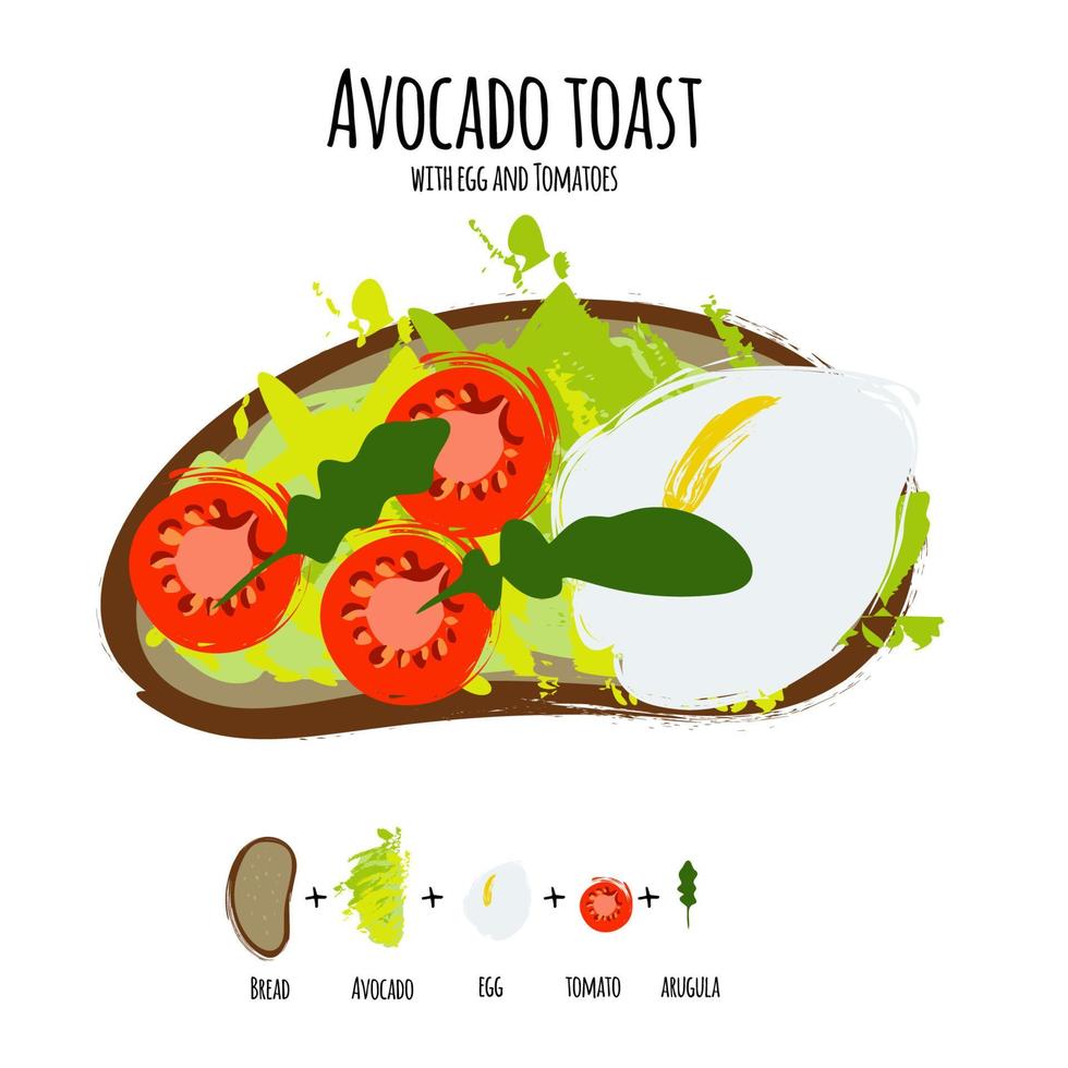 Vector illustration avocado toasts.