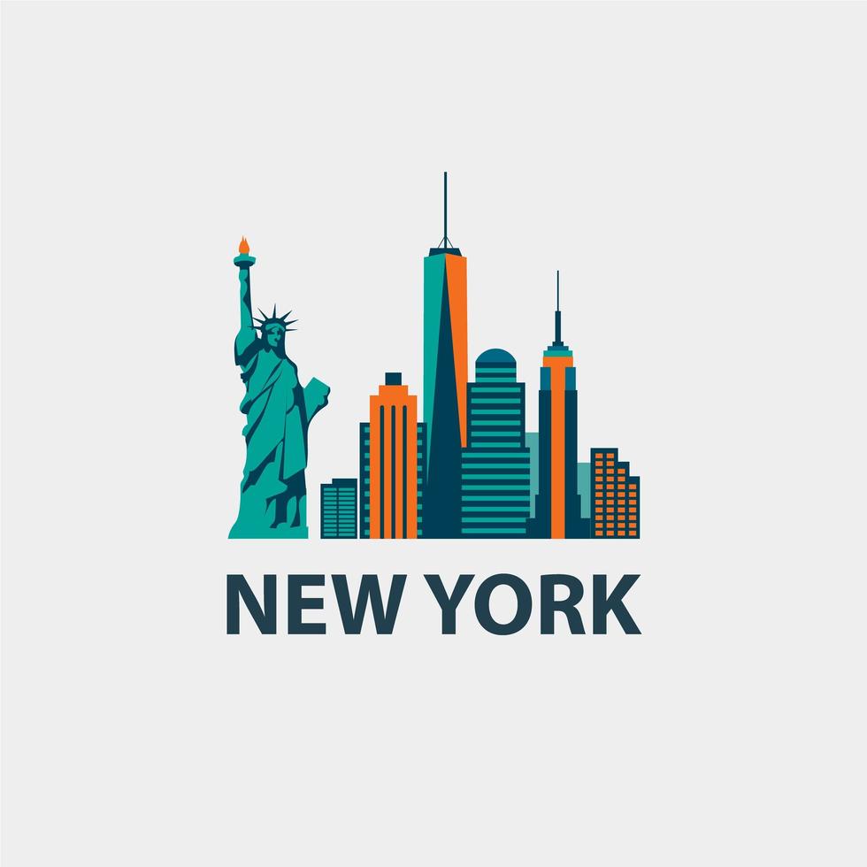 ilustración de vector retro de arquitectura de la ciudad de nueva york, silueta de horizonte, rascacielos