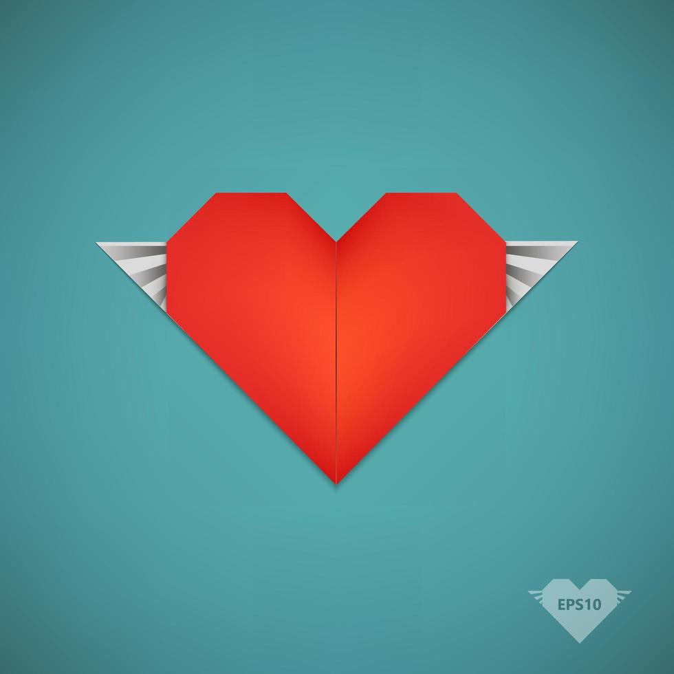 corazón de origami de papel retro vectorial con alas vector