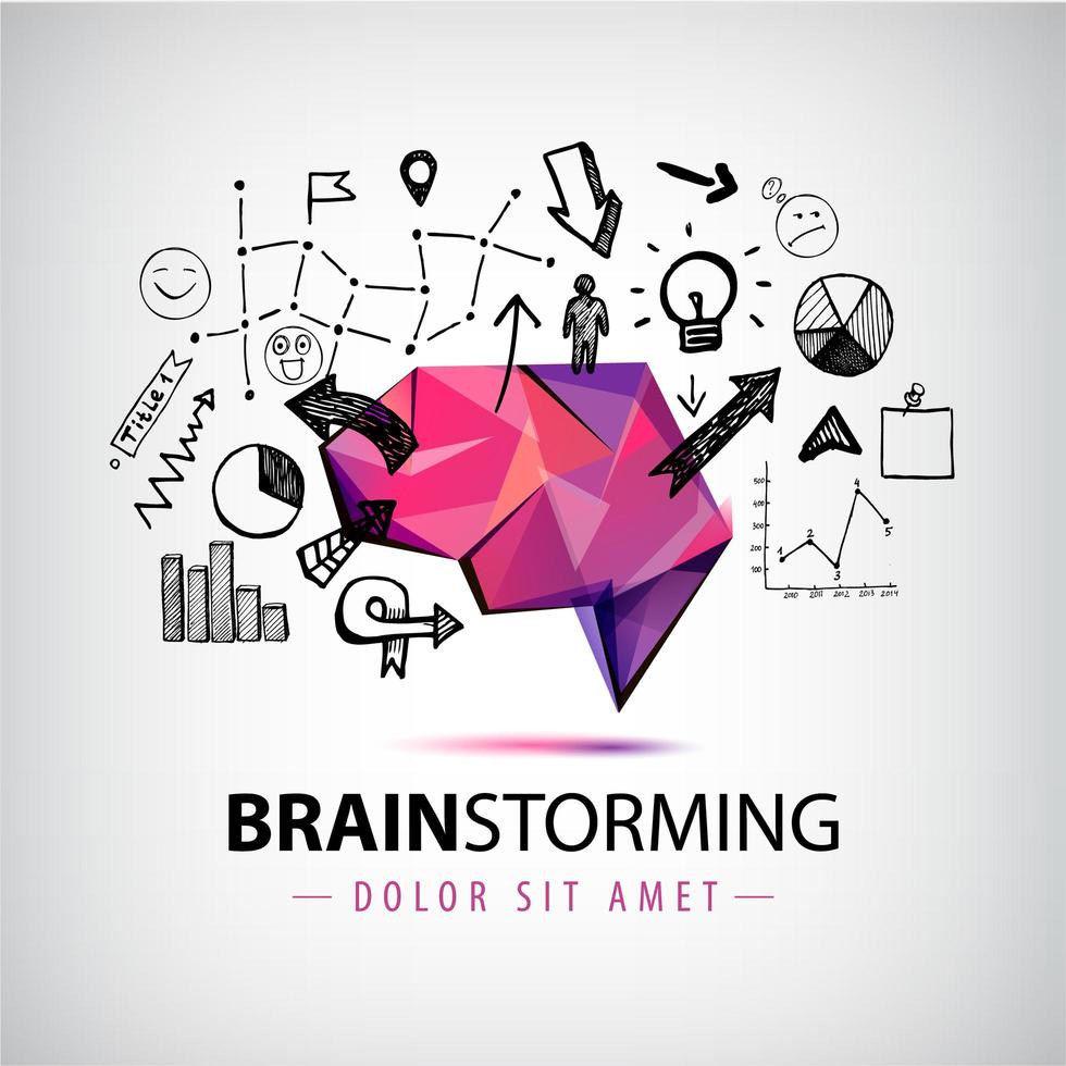 Vector creative logo, brainstorm creating new ideas, teamwork illustration