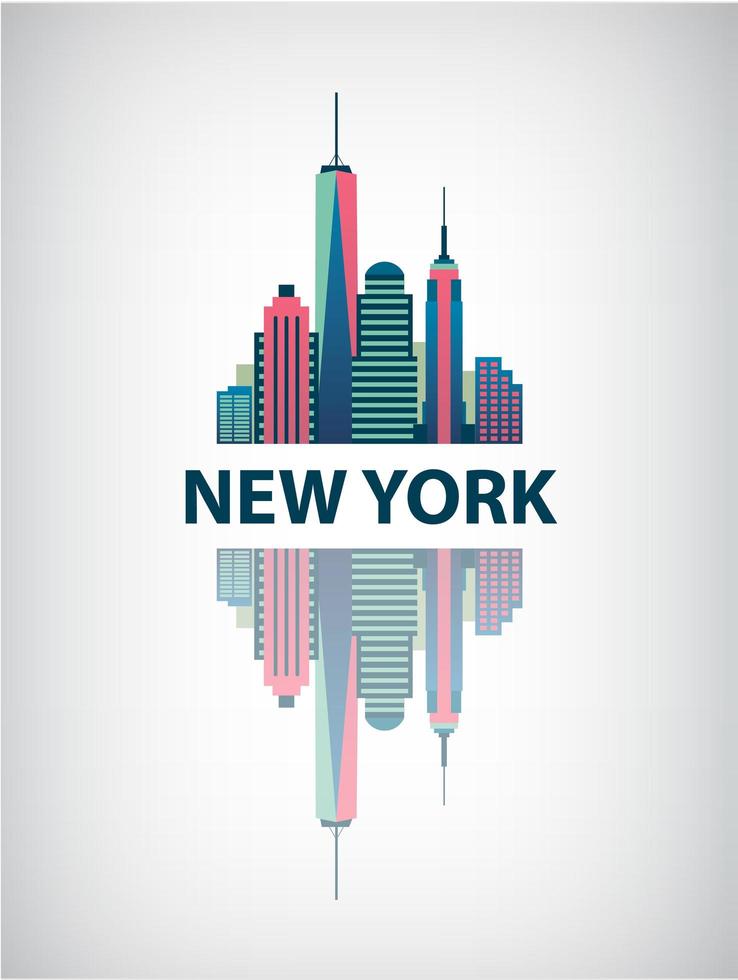 ilustración de vector retro de arquitectura de la ciudad de nueva york, silueta de horizonte, rascacielos