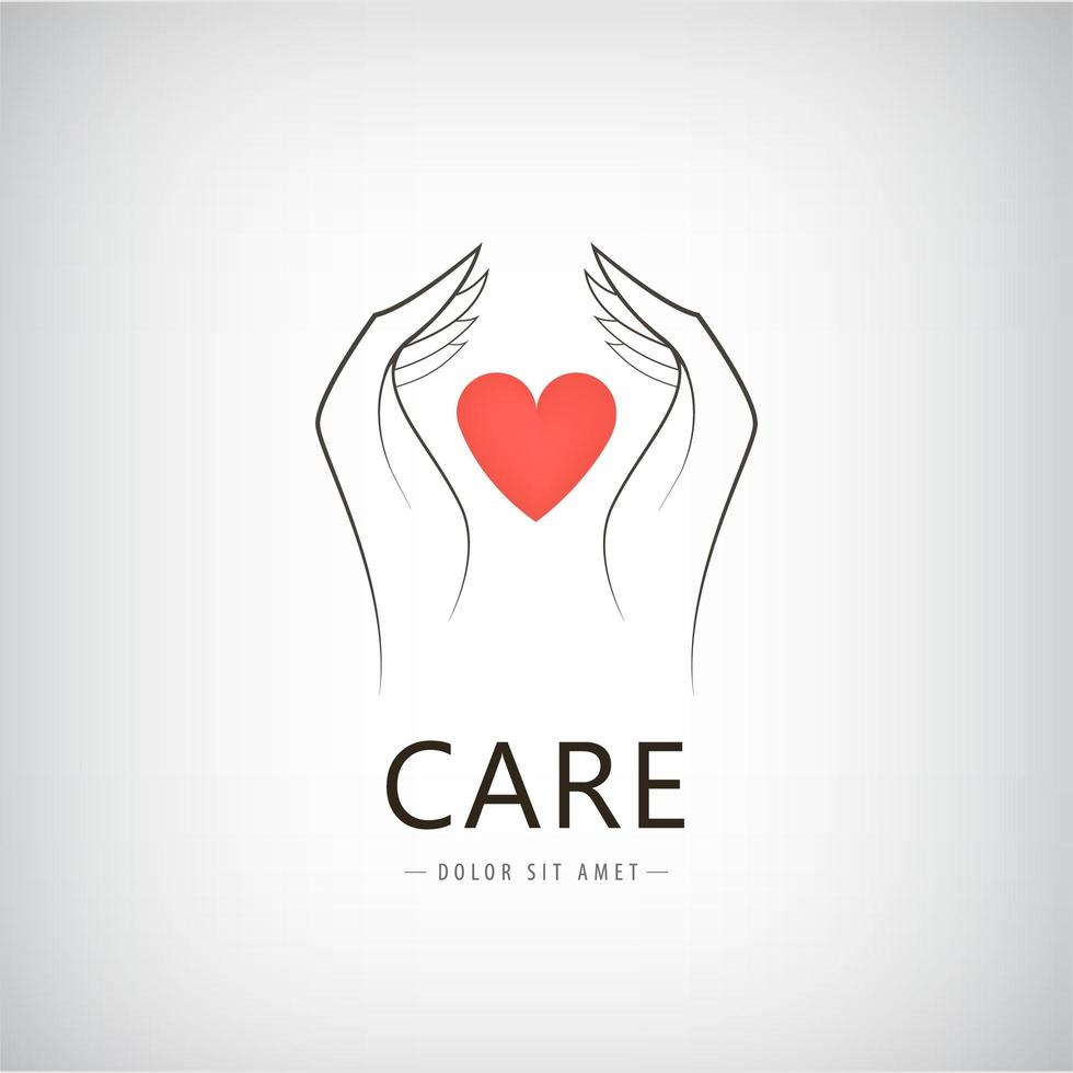 Vector charity, medical, care, help logo, icon with line hand holding red heart.