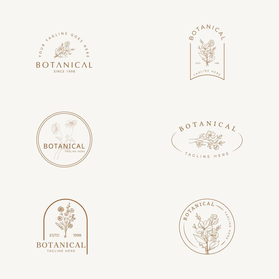 logotipo dibujado a mano con elementos florales botánicos con flores silvestres y hojas. logo para spa y salón de belleza, boutique, tienda orgánica, boda, diseñador floral, interior, fotografía, cosmética. vector