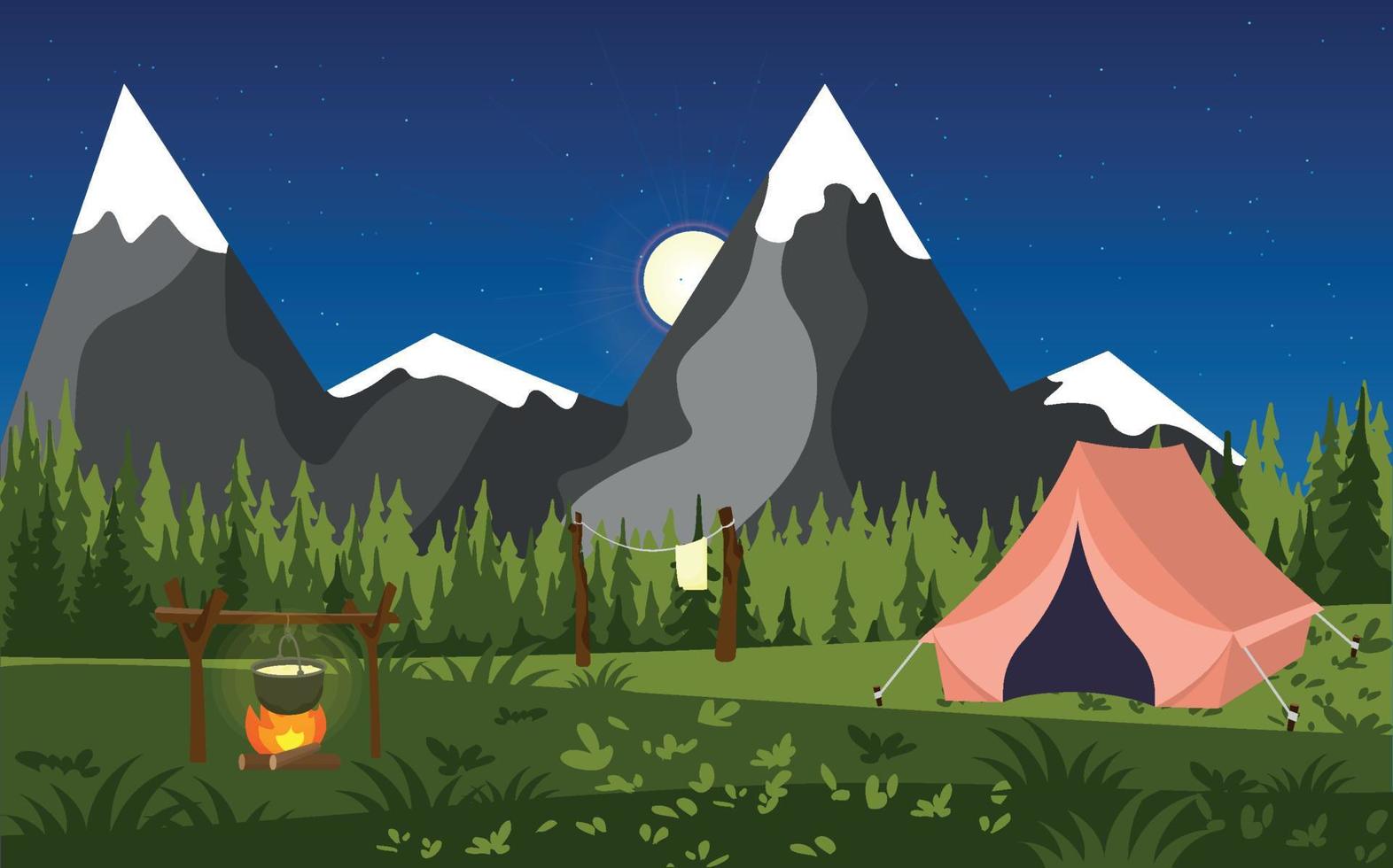 deportes, camping, recreación al aire libre, aventura al aire libre, vacaciones. noche en la naturaleza. ilustración vectorial vector
