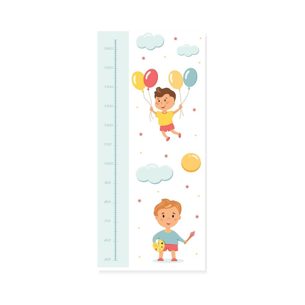 Wall-mounted height rod for children with a ruler in centimeters. vector