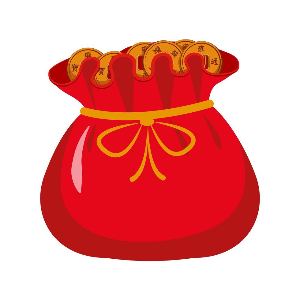 Red sack with gold cuffs tied with a ribbon, isolated on a white background. vector