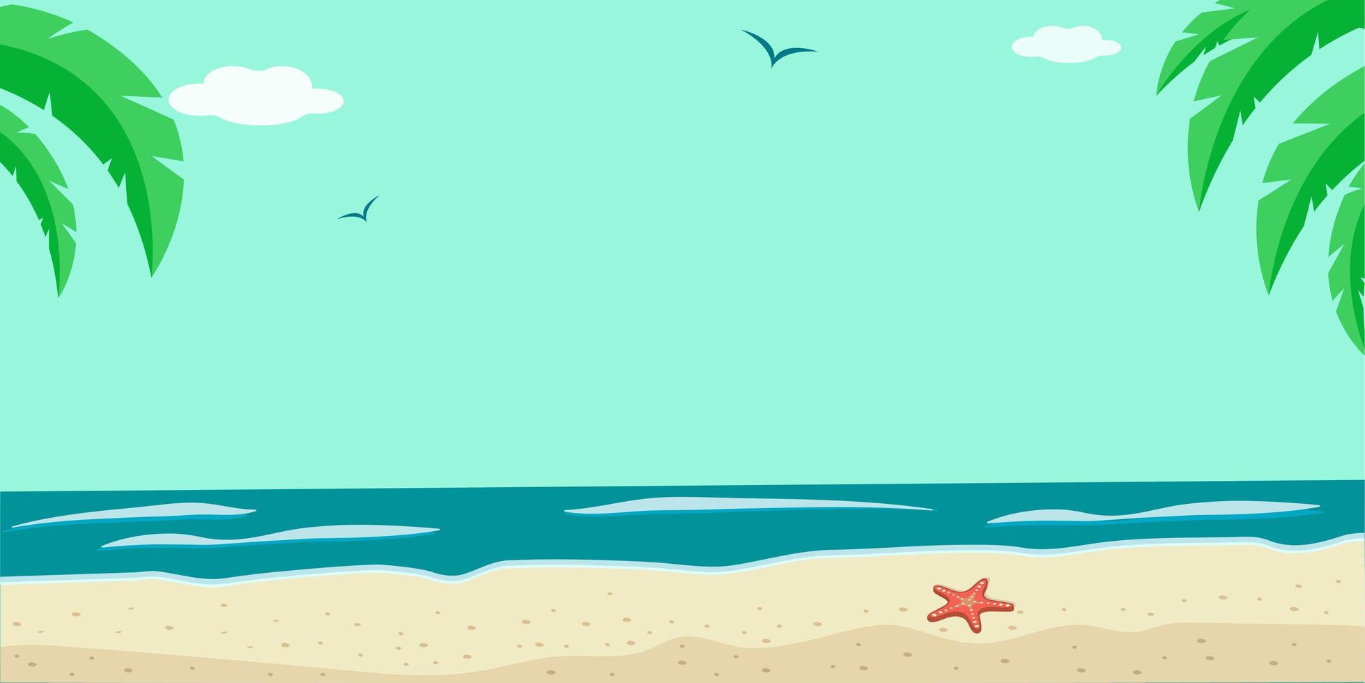 Beautiful vector illustration of a wild beach without people with white sand.