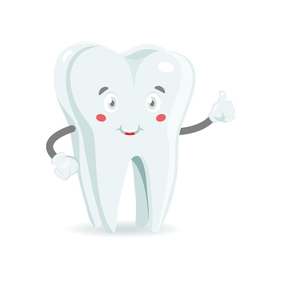 Tooth cartoon smiling, showing thumbs up, molar. vector