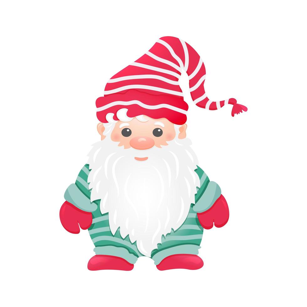 Little Christmas gnome in red striped hat. vector