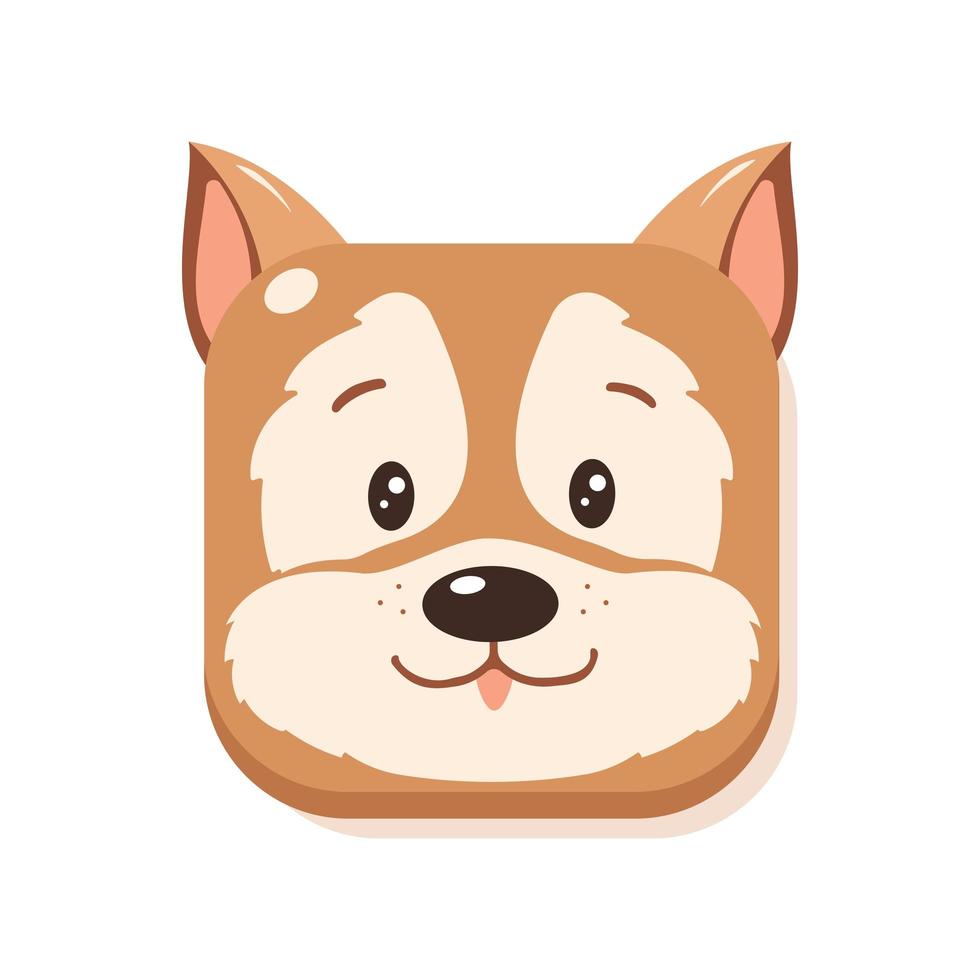 Muzzle dog in the form square icon. Children avatar cute animal in cartoon style. vector