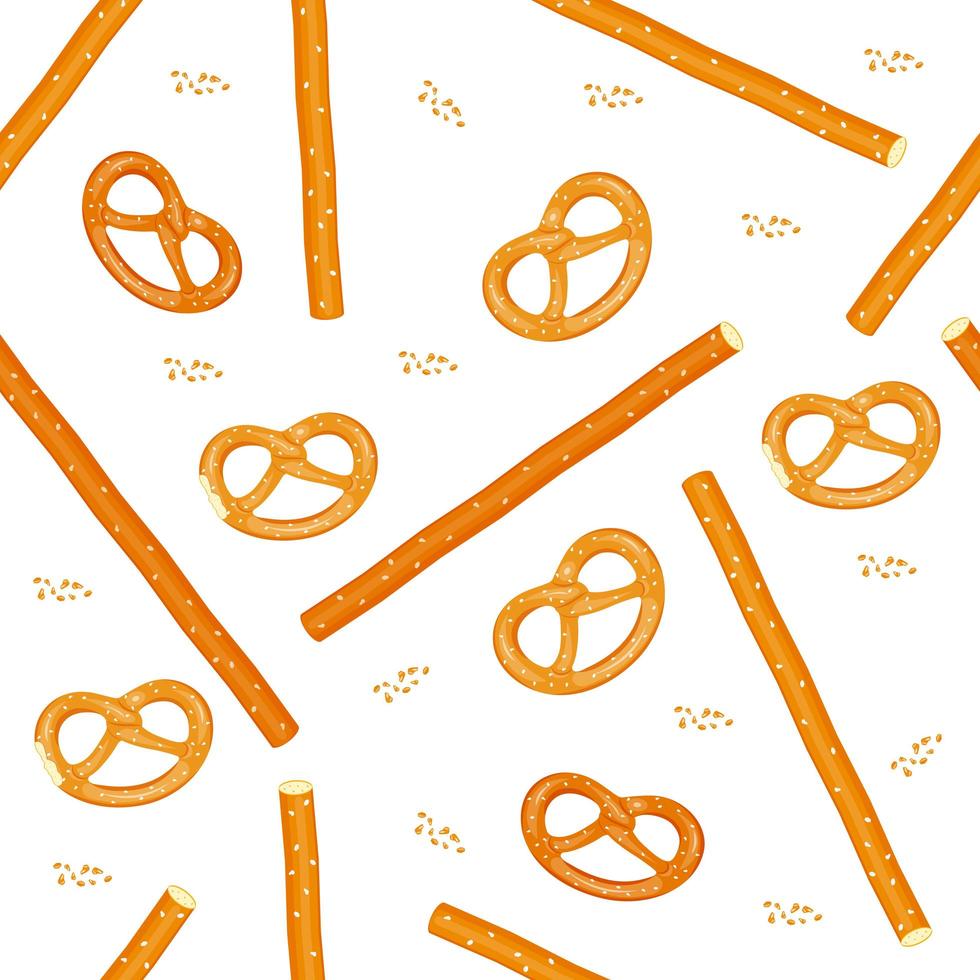 Seamless patern of snacks, pretzels, salty sticks. vector