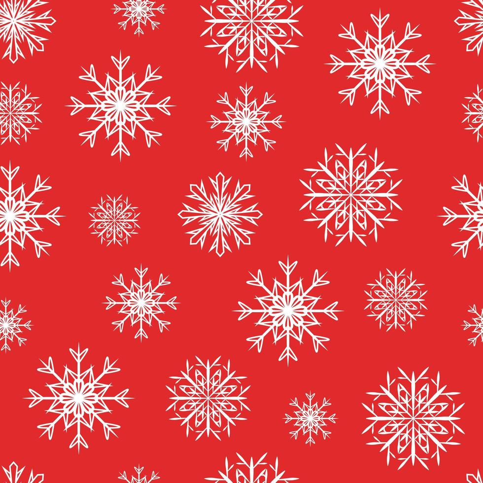 White snowflakes seamless pattern on red background. vector