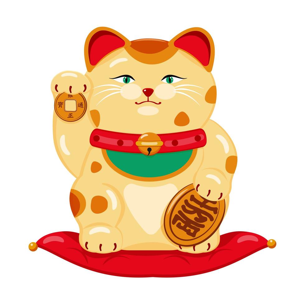 gato japonés de buena suerte, símbolo de riqueza, bienestar en estilo de dibujos animados aislado en blanco. vector