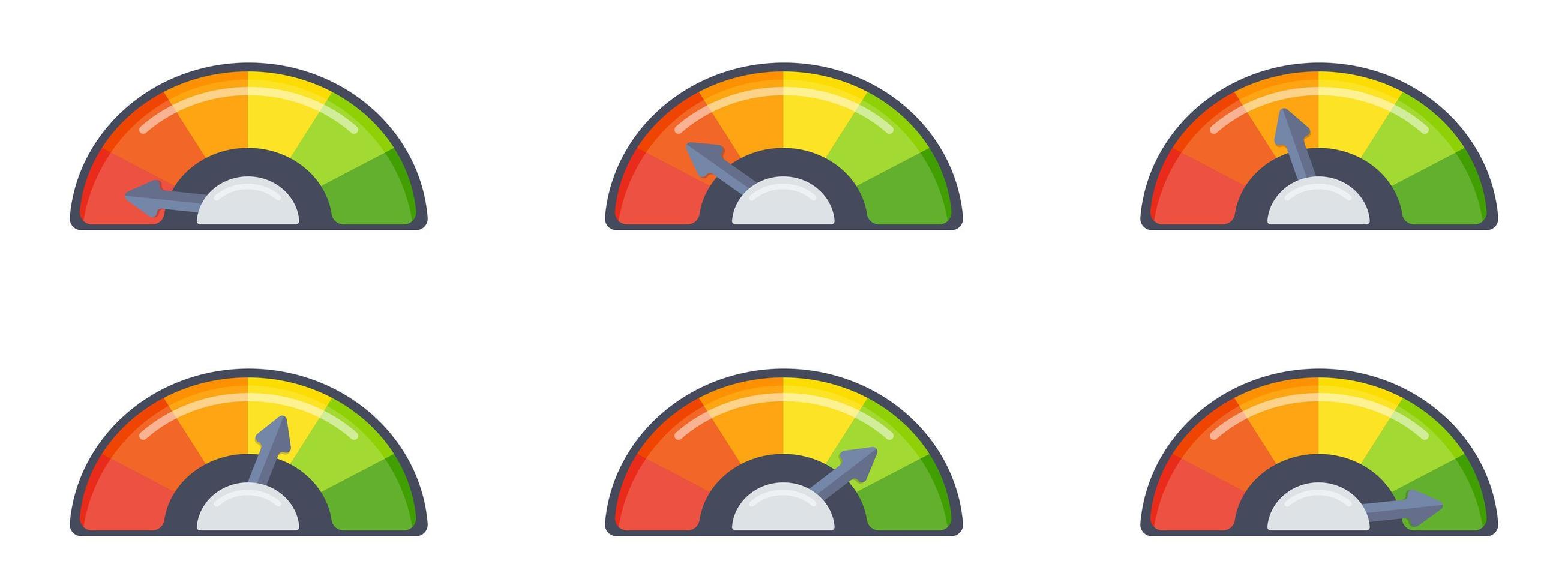 Speedometer scale with an arrow in different positions. vector