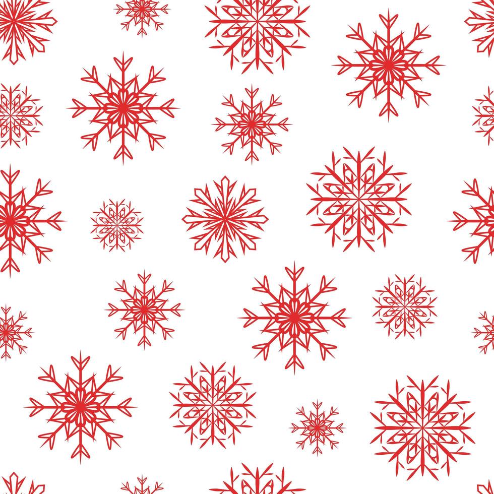 Red snowflakes seamless pattern on white background. vector