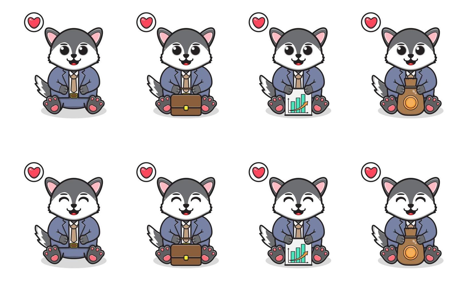 Vector Illustration of Cute sitting Wolf cartoon with Businessman costume.