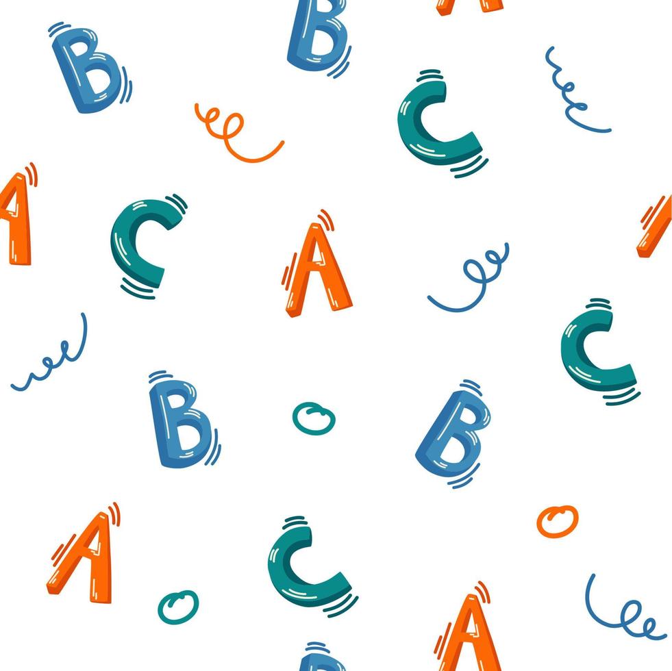 abc seamless pattern. Letters for studying and reading. Concept of learning English. Uppercase colorful letters for kids print, school carnival party, typography. Vector illustration