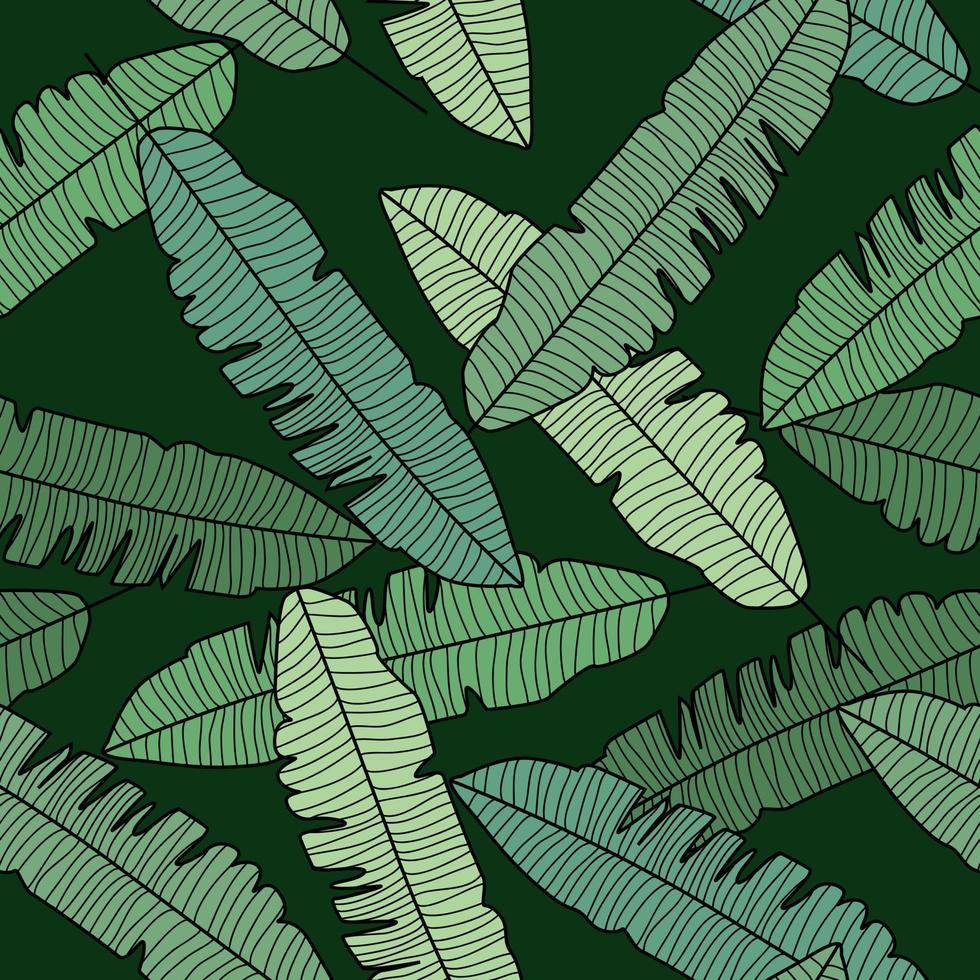 Abstract banana leaf seamless pattern on black background. vector