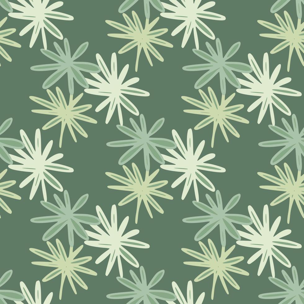 Seamless doodle pattern with spring daisy flowers. Simple botanic backdrop in green and white tones. vector