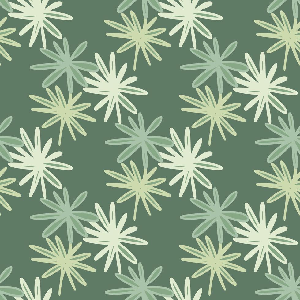 Seamless doodle pattern with spring daisy flowers. Simple botanic backdrop in green and white tones. vector