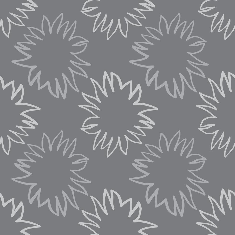 Minimalistic seamless geometric pattern with sun simple shapes. White contoured stars on grey background. vector