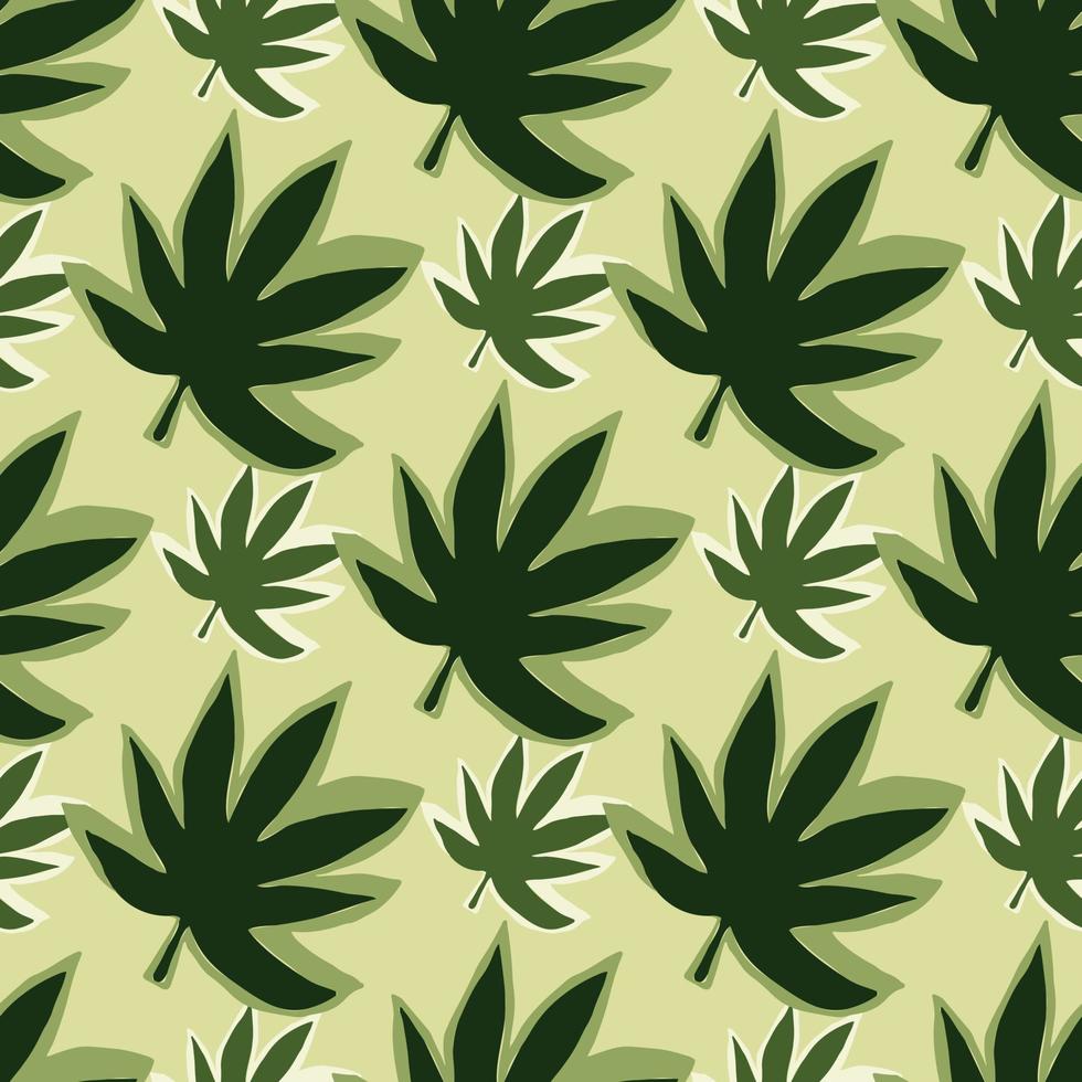 Seamless pattern with endless cannabis leaves on pastel yellow background. vector