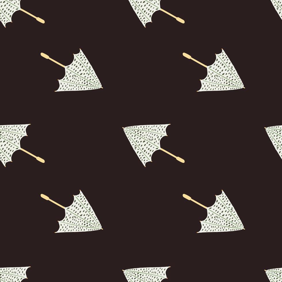 White umbrella silhouettes seamless autumn pattern. Dark brown background. vector