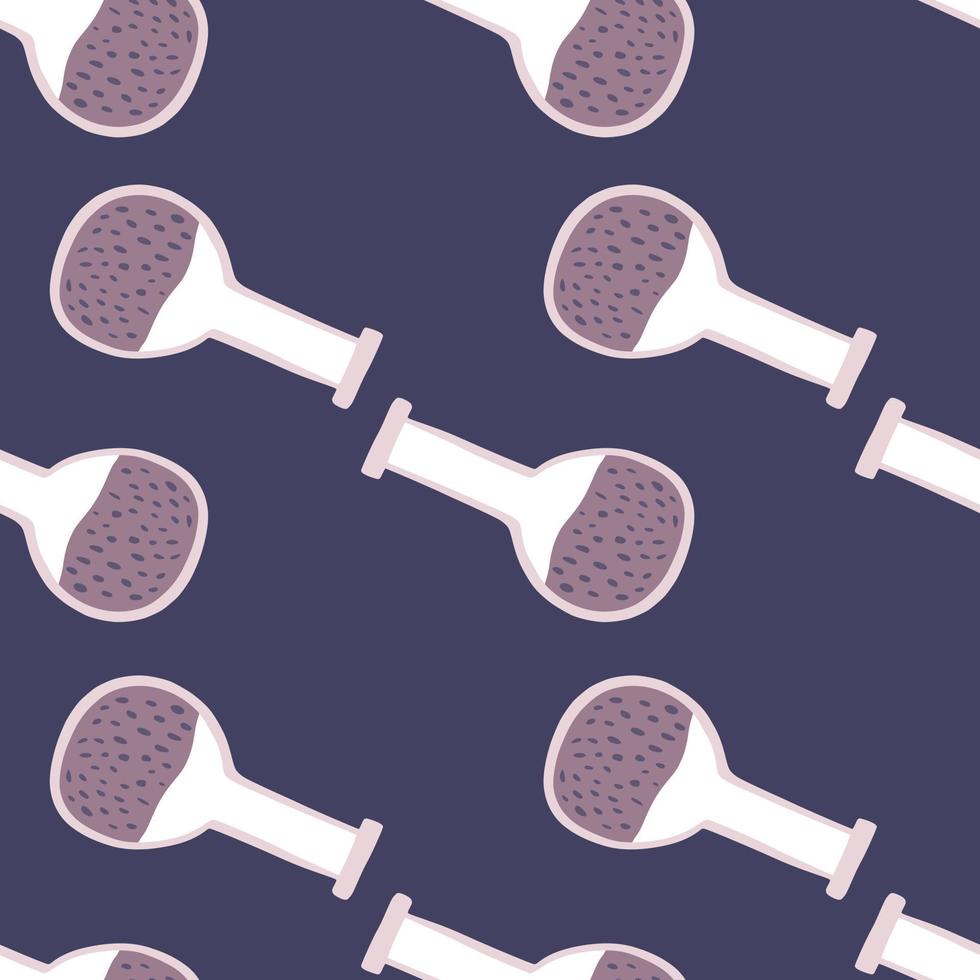 Minimalistic style seamless pattern with lab flask ornament. Purple science equipment on navy blue background. vector