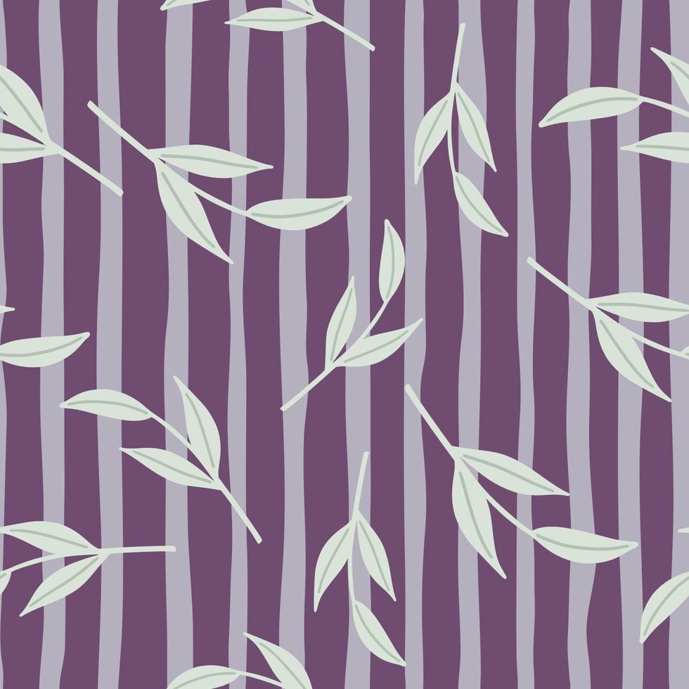 Decorative seamless pattern with hand drawn random nordic twig shapes. Purple striped background. vector