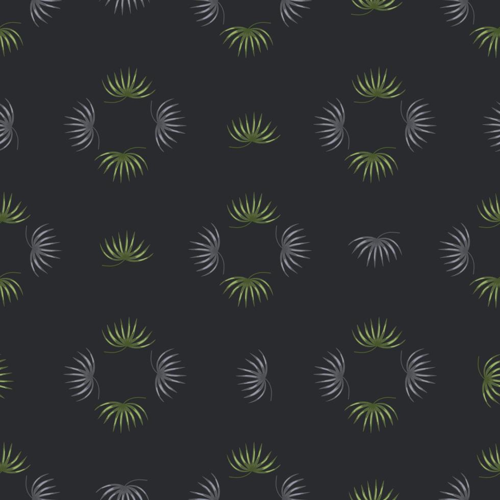 Geometric style seamless pattern with grey and green tropic leaves shapes. Plants doodle illustration. vector