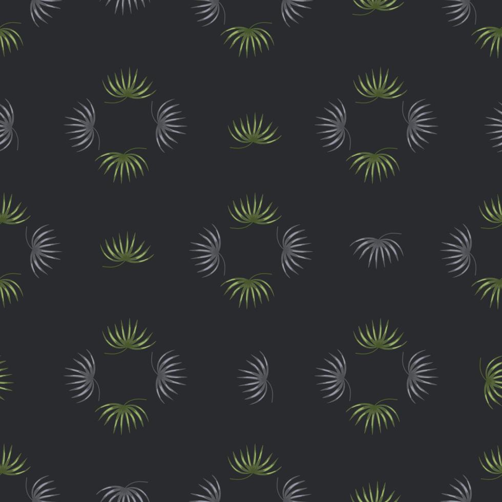 Geometric style seamless pattern with grey and green tropic leaves shapes. Plants doodle illustration. vector