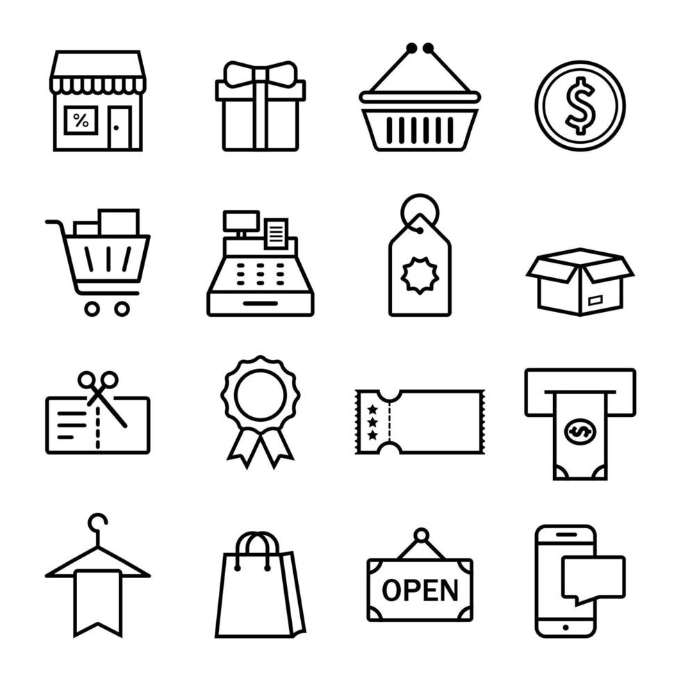 conjunto de iconos vectoriales planos sobre el tema de los negocios, el dinero, la venta al por menor, el comercio vector