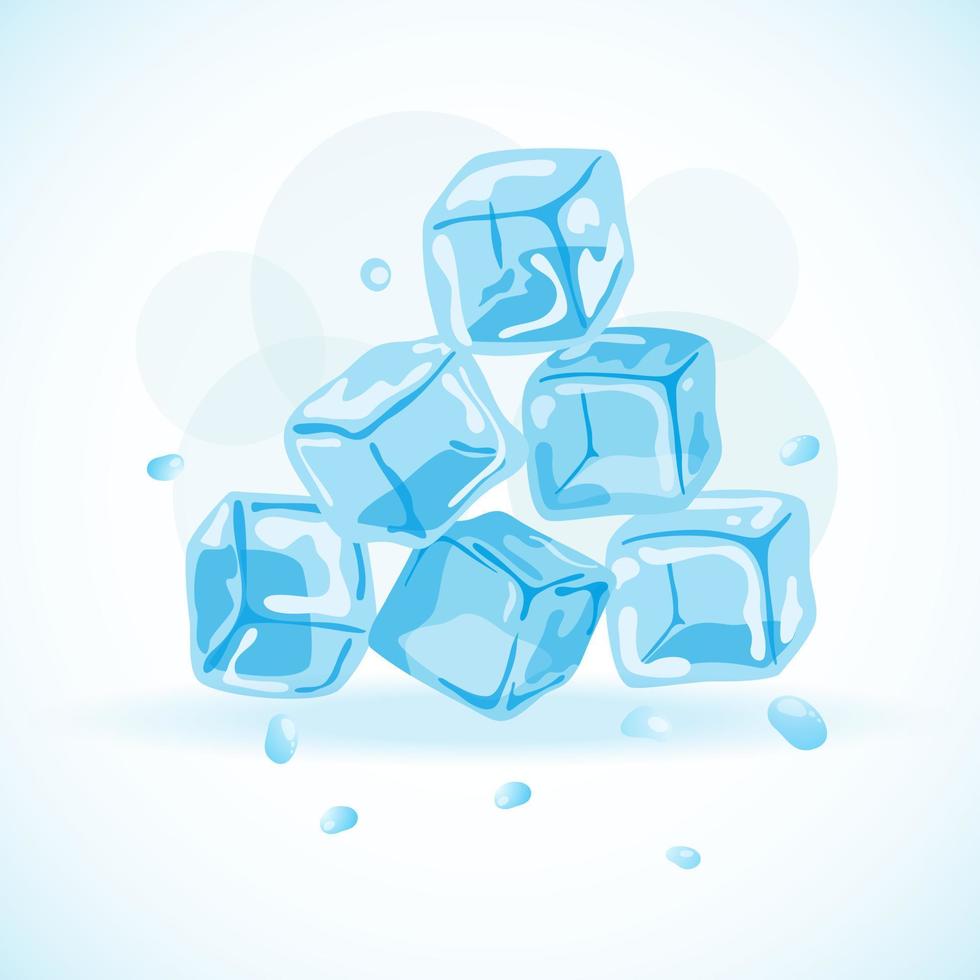 Ice cubes with water drops, vector illustration