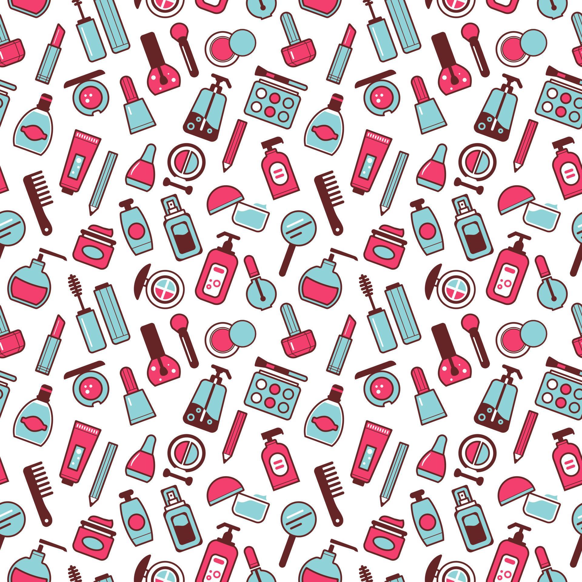Seamless texture from cosmetics icons, beauty pattern, abstract