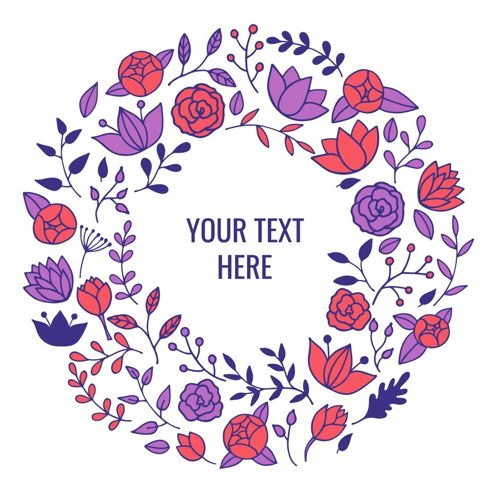 Round frame made of floral elements, flower arrangement, spring concept. Vector   template for greeting cards, invitations