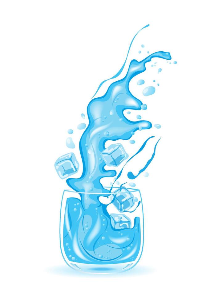 vaso de agua, agua helada, ilustración vectorial vector