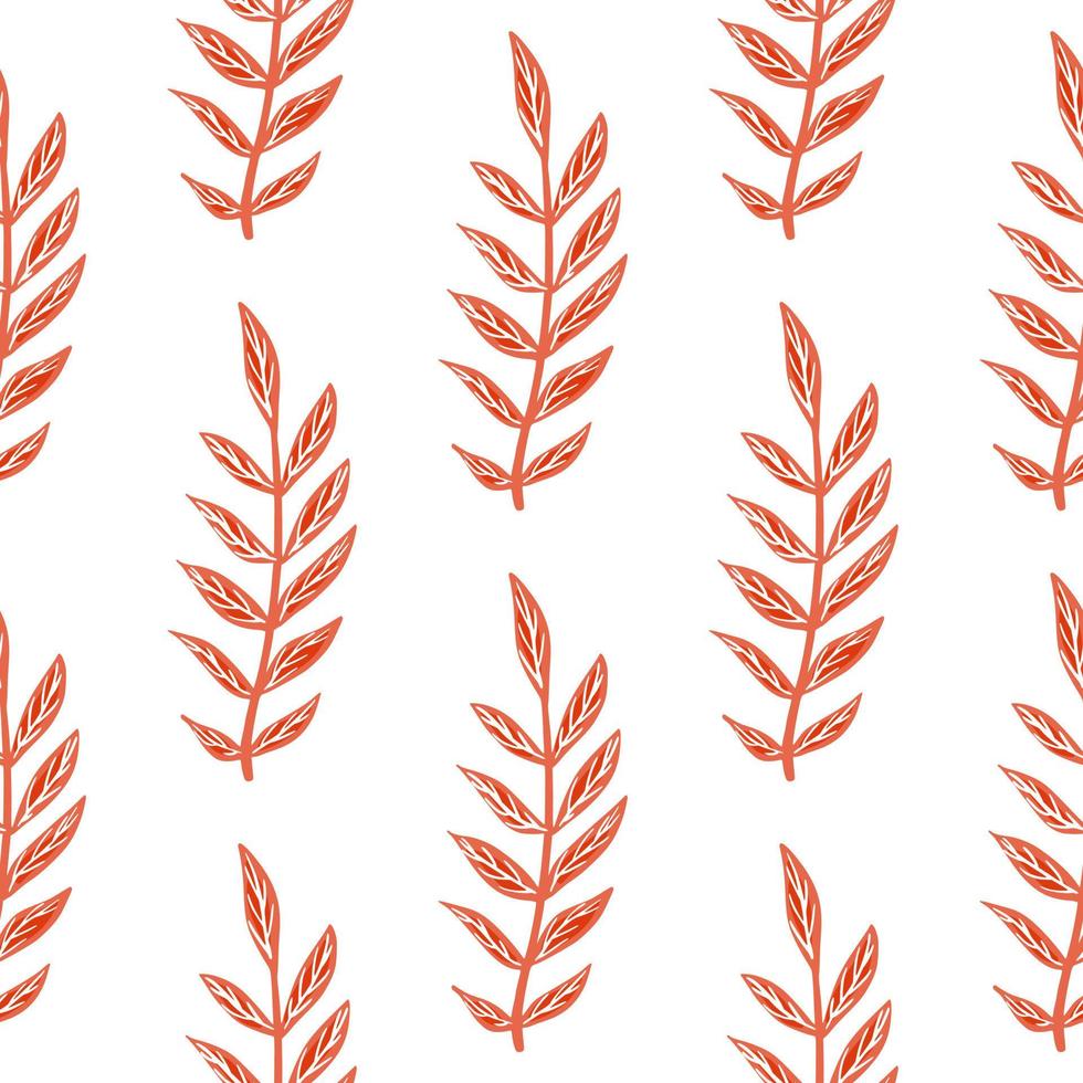 patrón aislado botánico sin fisuras con formas de ramas florales de contorno rojo vintage. Fondo blanco. impresión de garabatos. vector