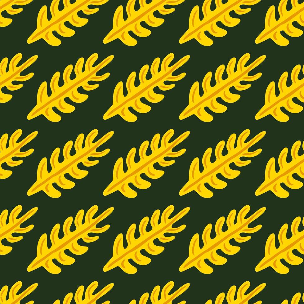 Bright seamless pattern with colored yellow leaf branches ornament. Black background. Botanic style. vector