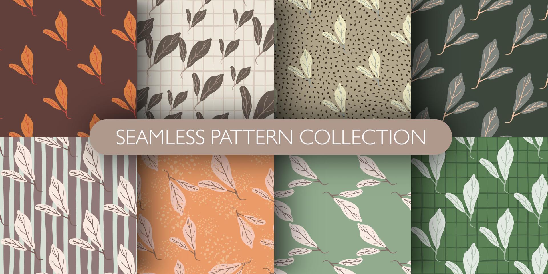 Set of leaves diagonal ornament doodle seamless pattern. otanic simple hand drawn print collection. vector