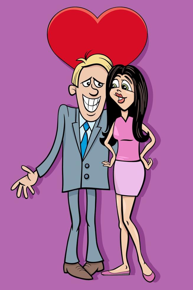 cartoon valentine card with comic couple in love vector