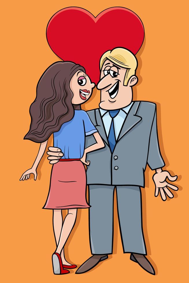 Tarjeta de San Valentín con pareja divertida de dibujos animados en el amor vector