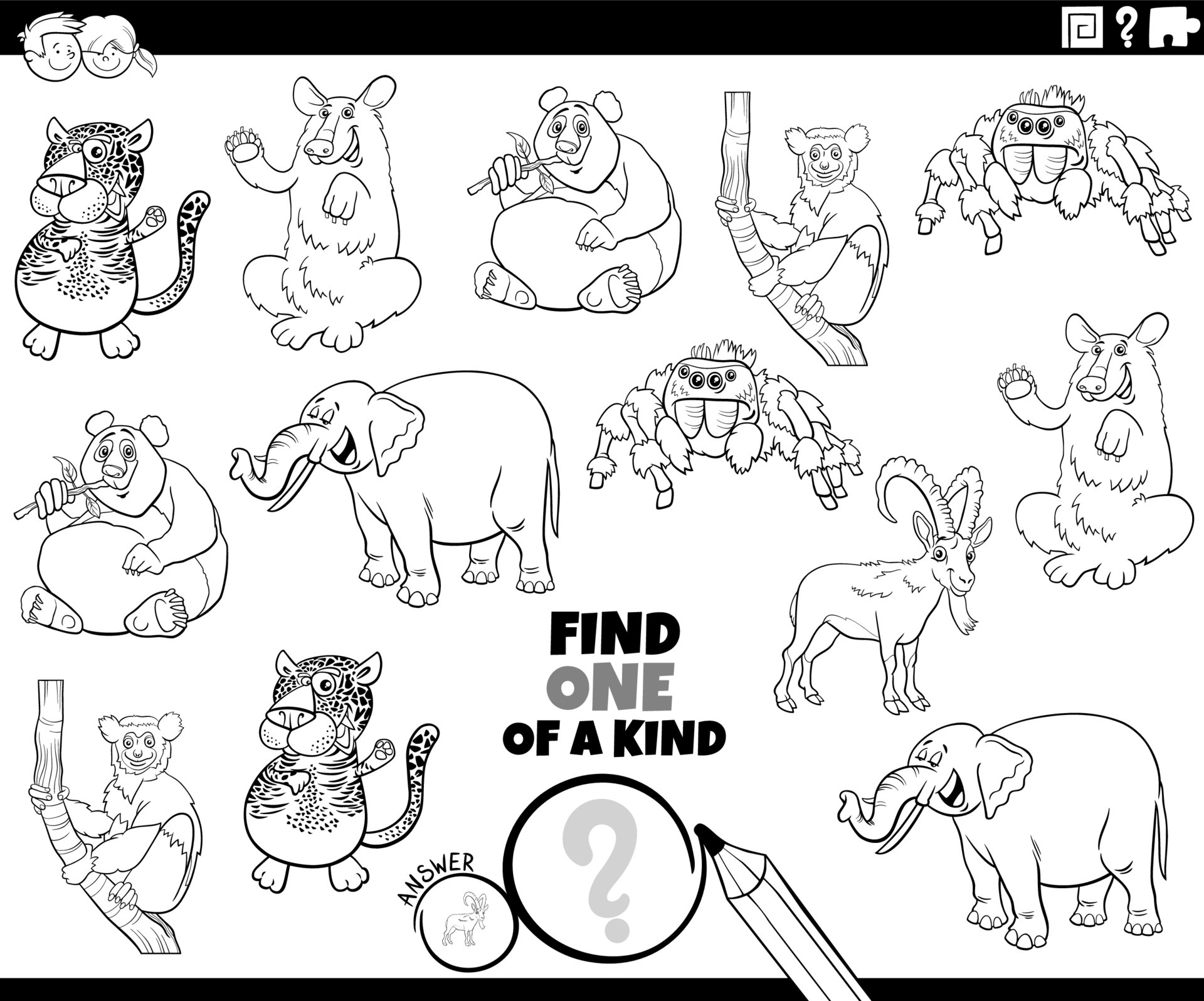 one of a kind game with cartoon animals coloring book page 5618746 Vector Art at Vecteezy one of a kind game with cartoon animals coloring book page 5618746 Vector Art at Vecteezy