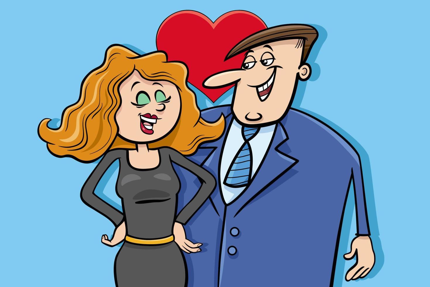 cartoon valentine card with comic couple in love vector