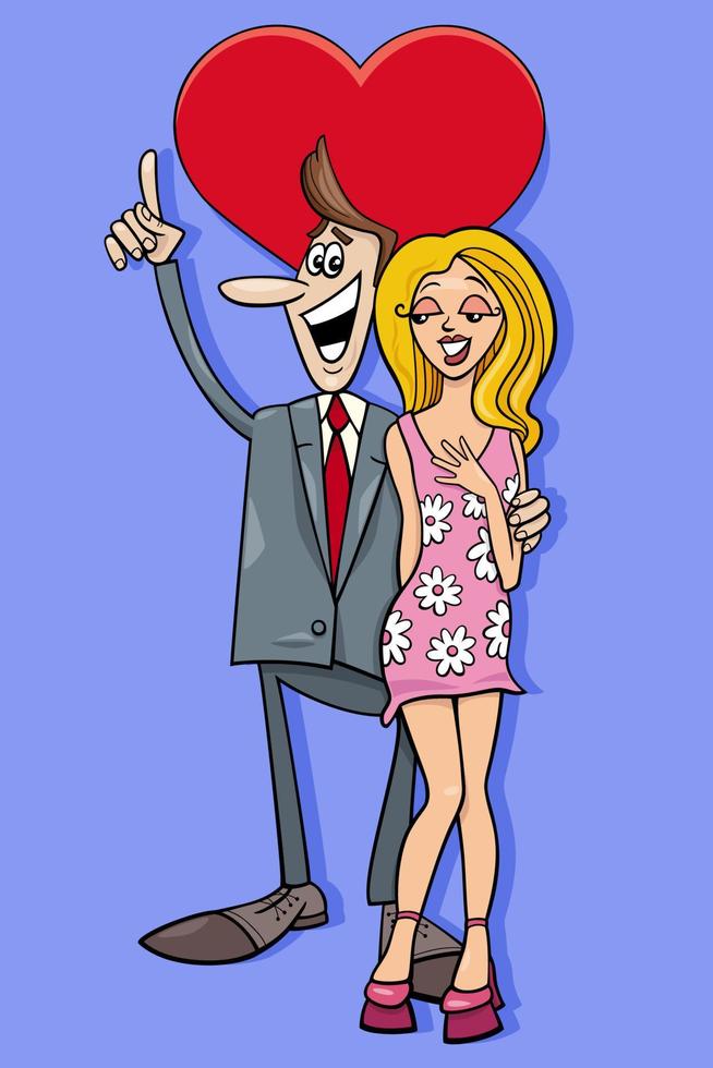 valentine card with cartoon man and woman in love vector