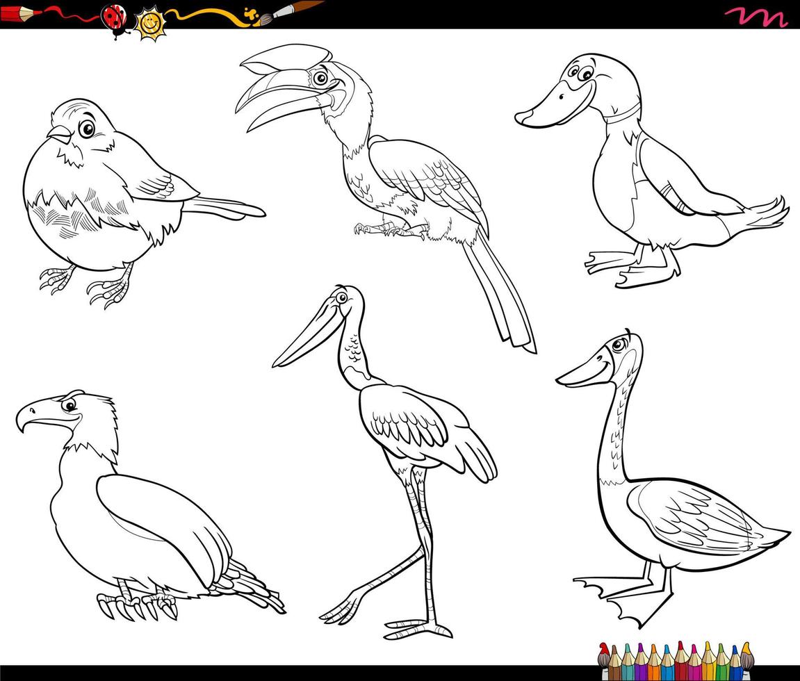 cartoon animals characters set coloring book page vector