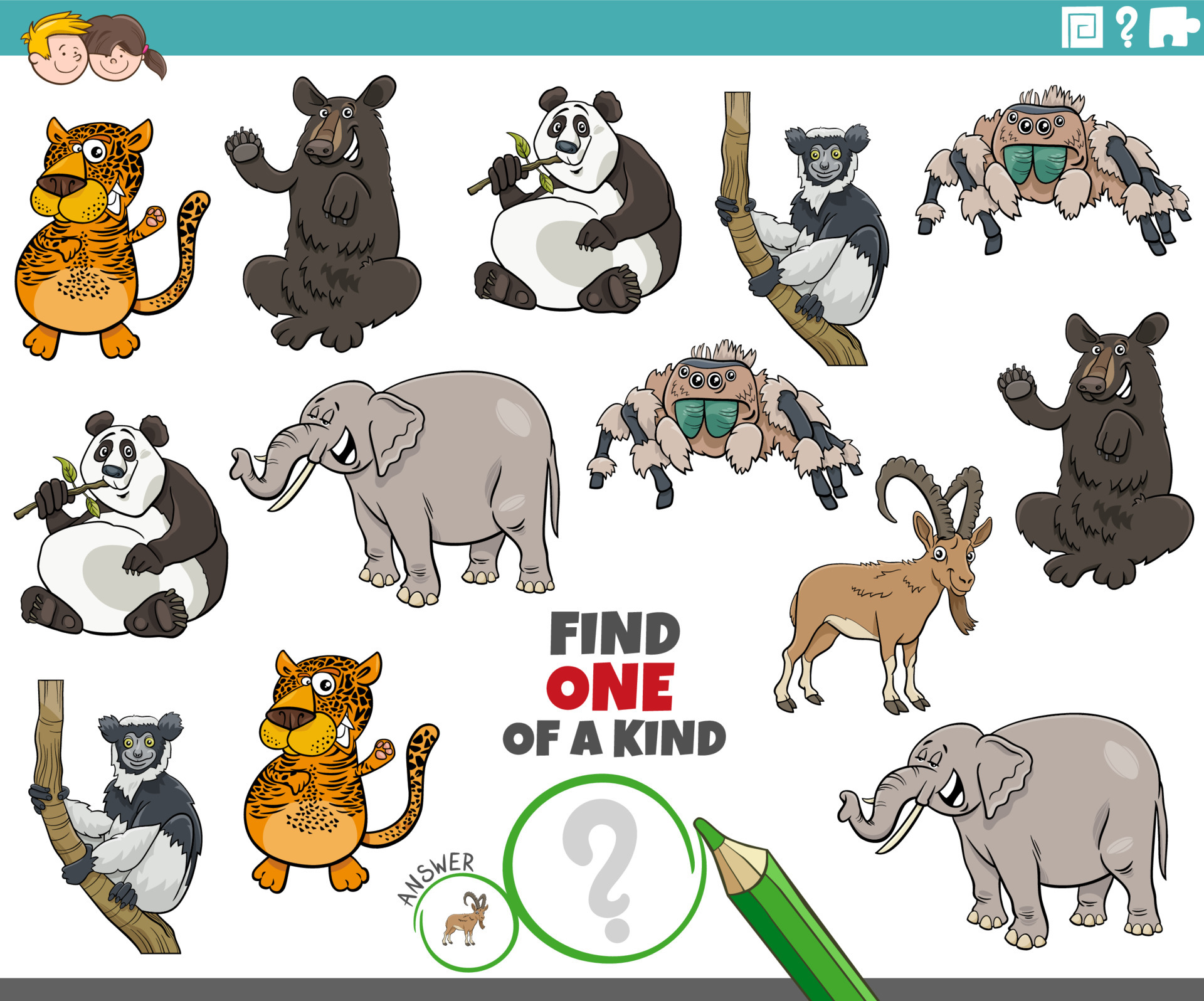 one of a kind game for children with cartoon animals 5618771 Vector Art at Vecteezy one of a kind game for children with cartoon animals 5618771 Vector Art at Vecteezy