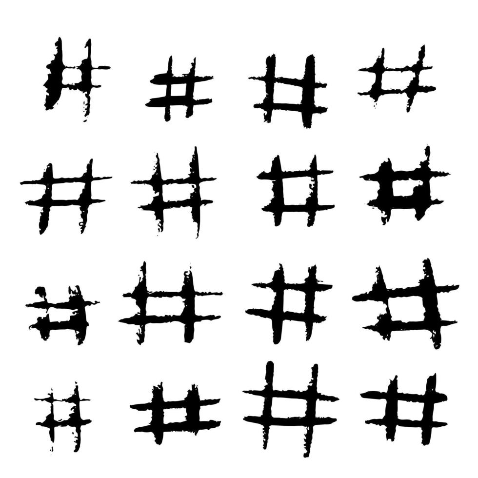 Freehand hash tag icon isolated on white background. Set of hand drawn hashtag. vector